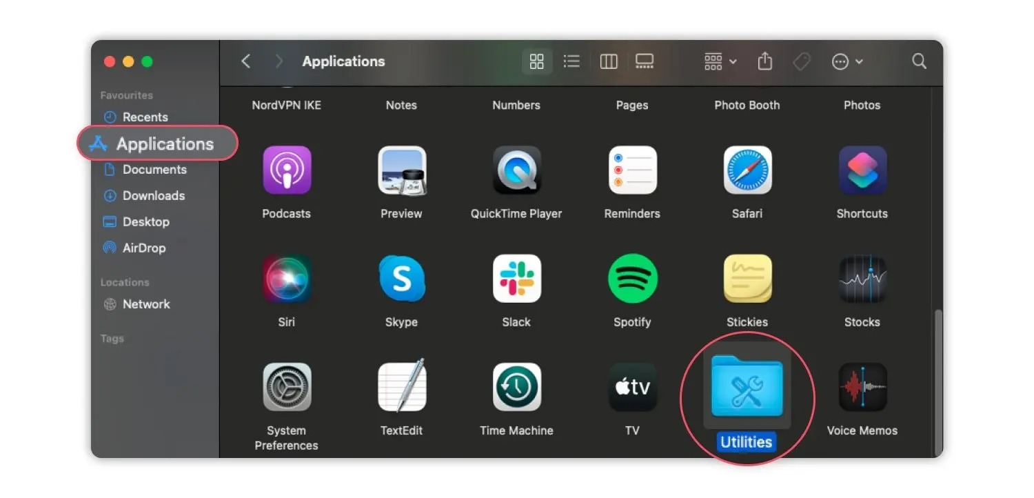 pen the “applications” folder and choose “utilities.”