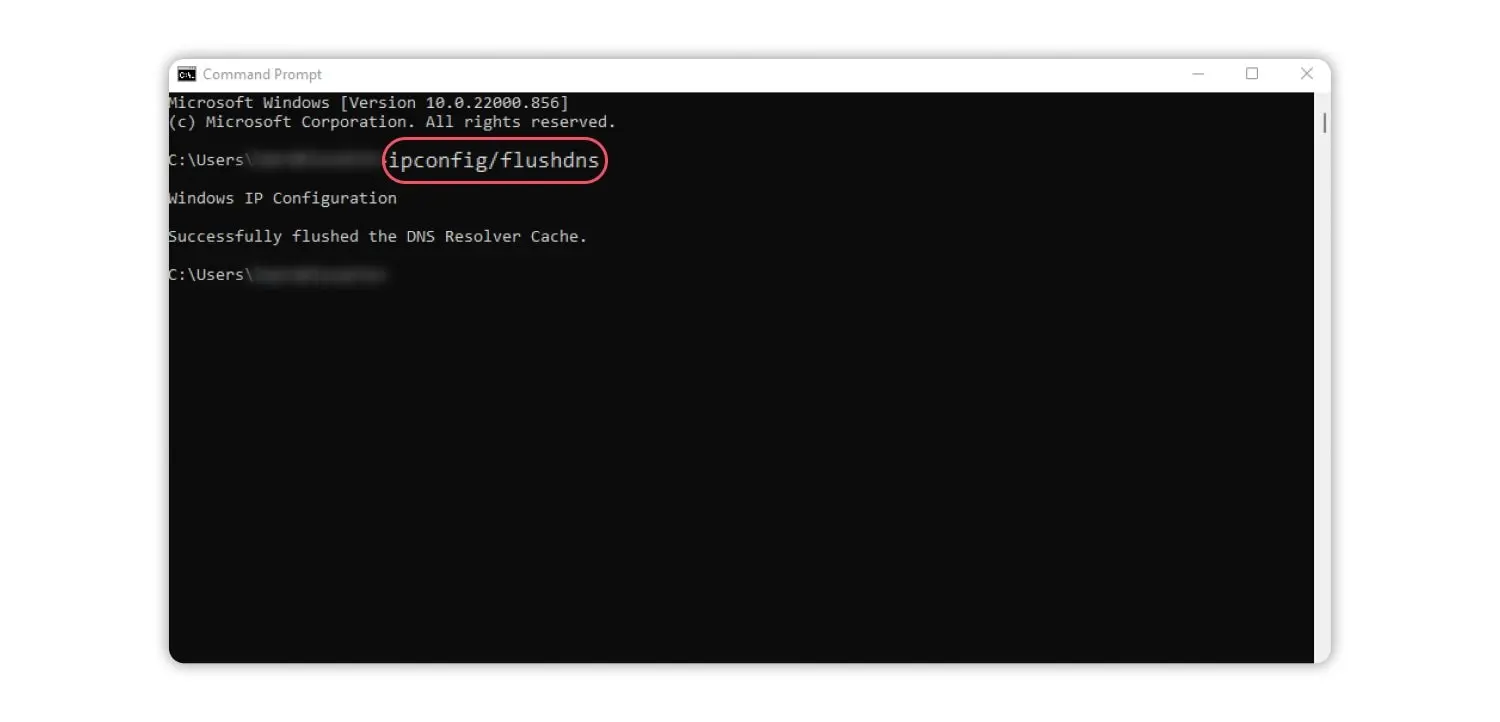 Type ipconfig /flushdns in the command prompt window and press “enter.”