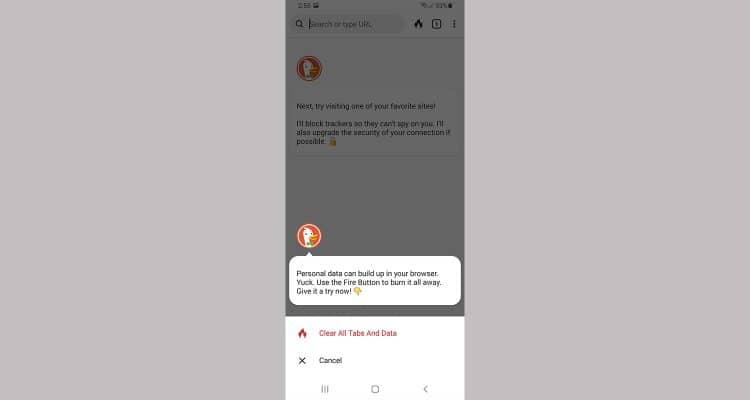 DuckDuckGo Android clear all tabs and data