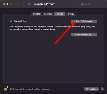 Select Turn Off Firewall