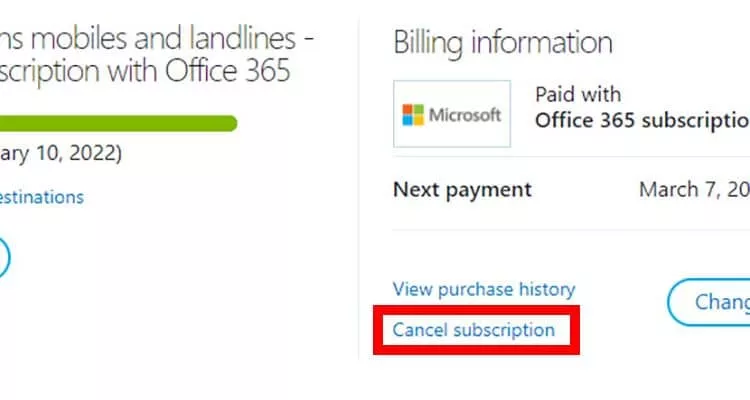 Select Cancel subscription