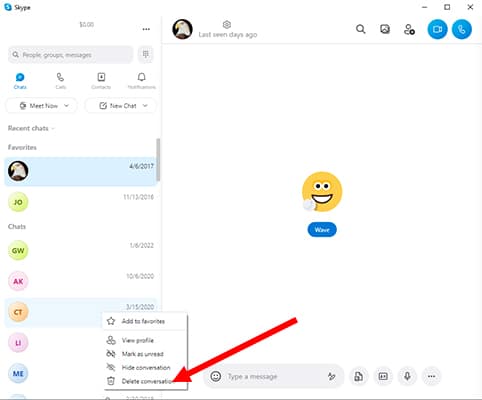 How to delete skype chat history