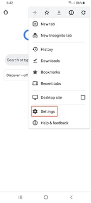 Chrome Android More options menu