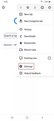 Chrome Android More options menu