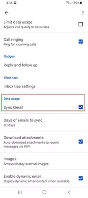 Gmail Android settings