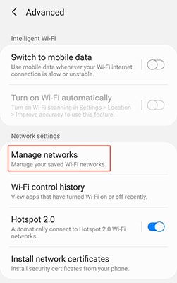 Android advanced Wi-Fi settings