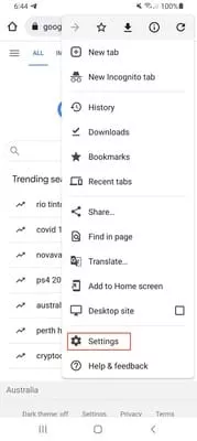 Chrome Android settings