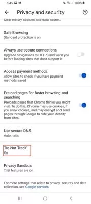 Chrome Android do not track