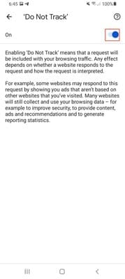 Chrome Android do not track ON