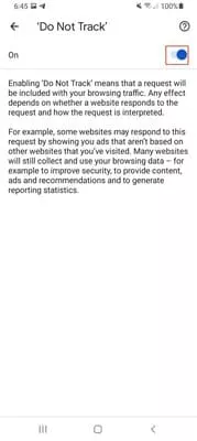 Chrome Android do not track ON