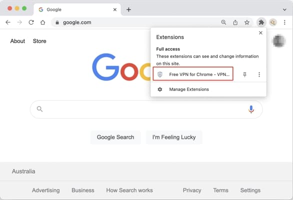 Chrome extensions with VeePN highlighted