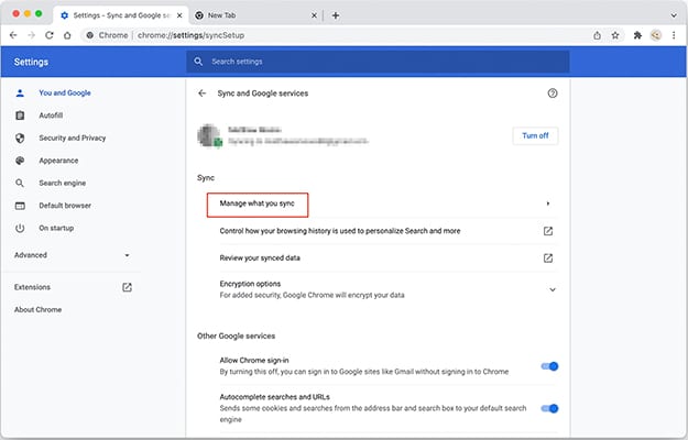 Chrome desktop Sync and Google services settings