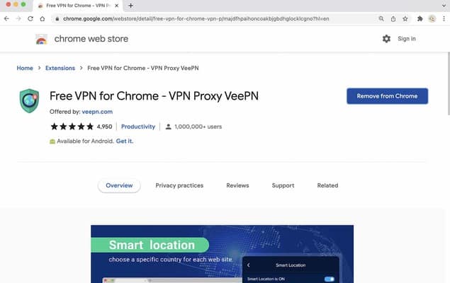 Chrome VeePN extension product page