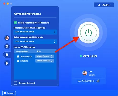 VeePN with VPN switched on