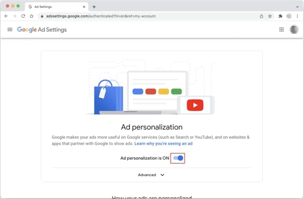Google ad personalization settings