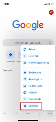 Chrome iOS More options menu