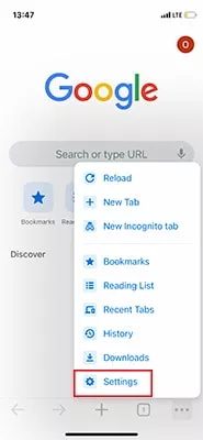 Chrome iOS More options menu