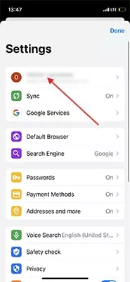 Chrome iOS settings