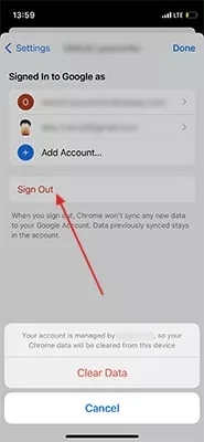 Chrome iOS sync settings