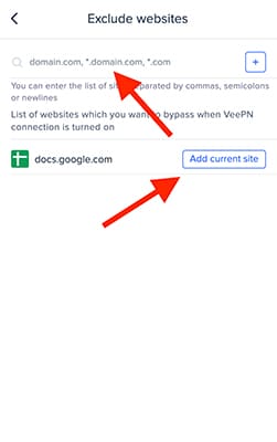 VeePN Chrome exclude websites