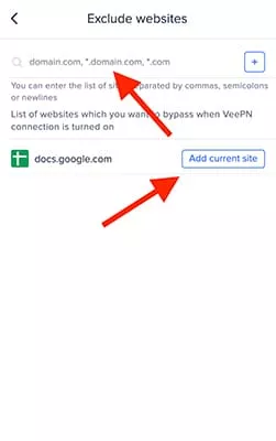 VeePN Chrome exclude websites