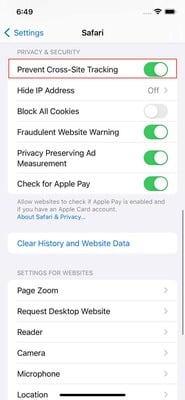 iOS Safari settings