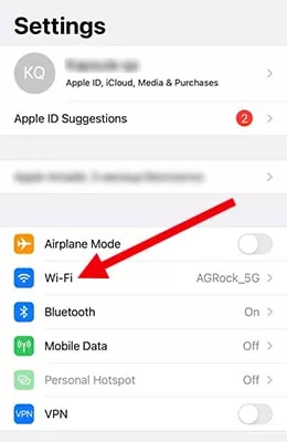 In iOS settings, go to WiFi