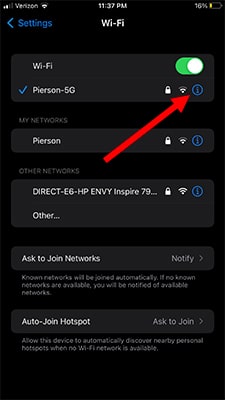 Your connected network will have a blue check next to it