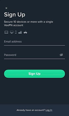 Create a VeePN account to sign up to the service