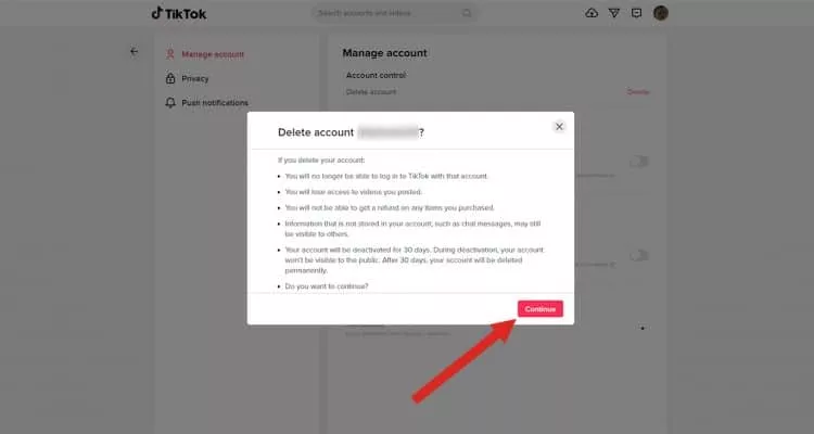 Just one more step to delete your TikTok account