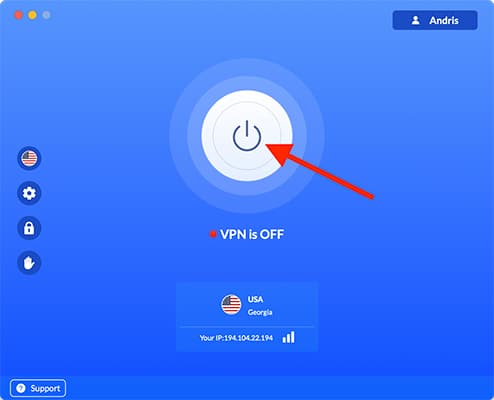 Launch VeePN and turn on the VPN connection