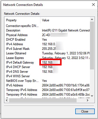 Your IP address in Windows