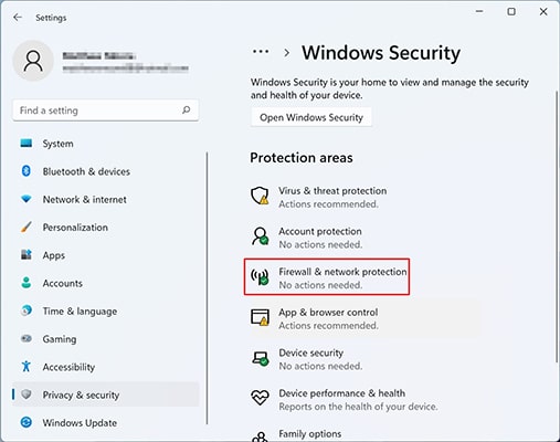 Windows security settings