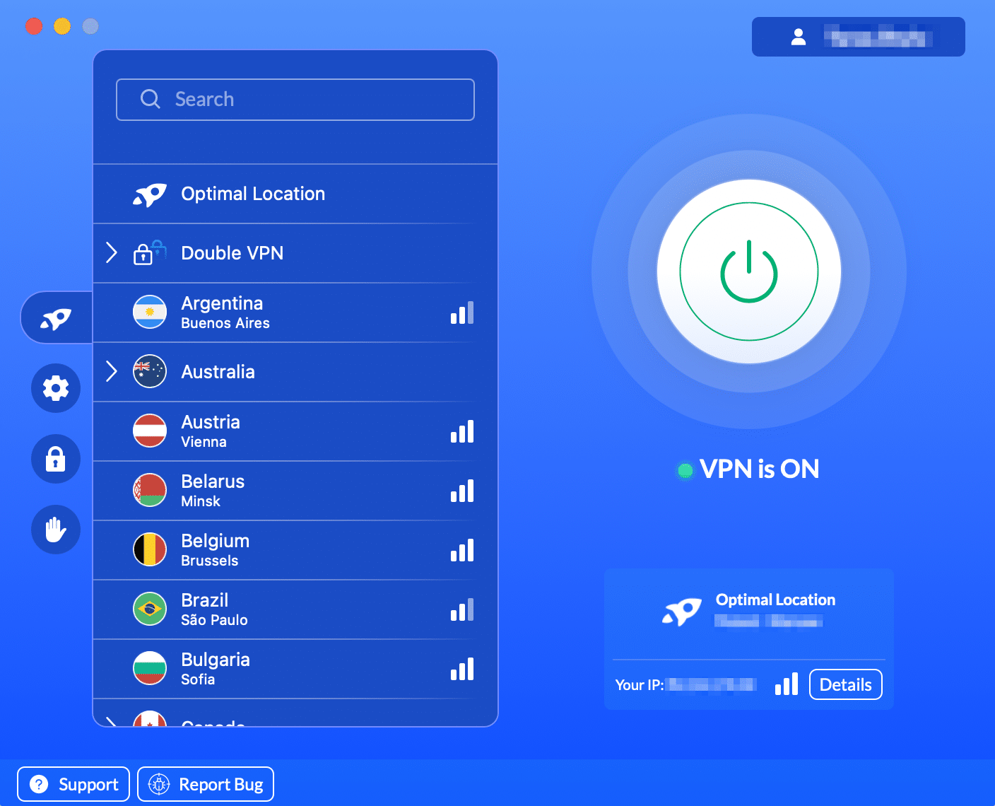 VeePN application interface