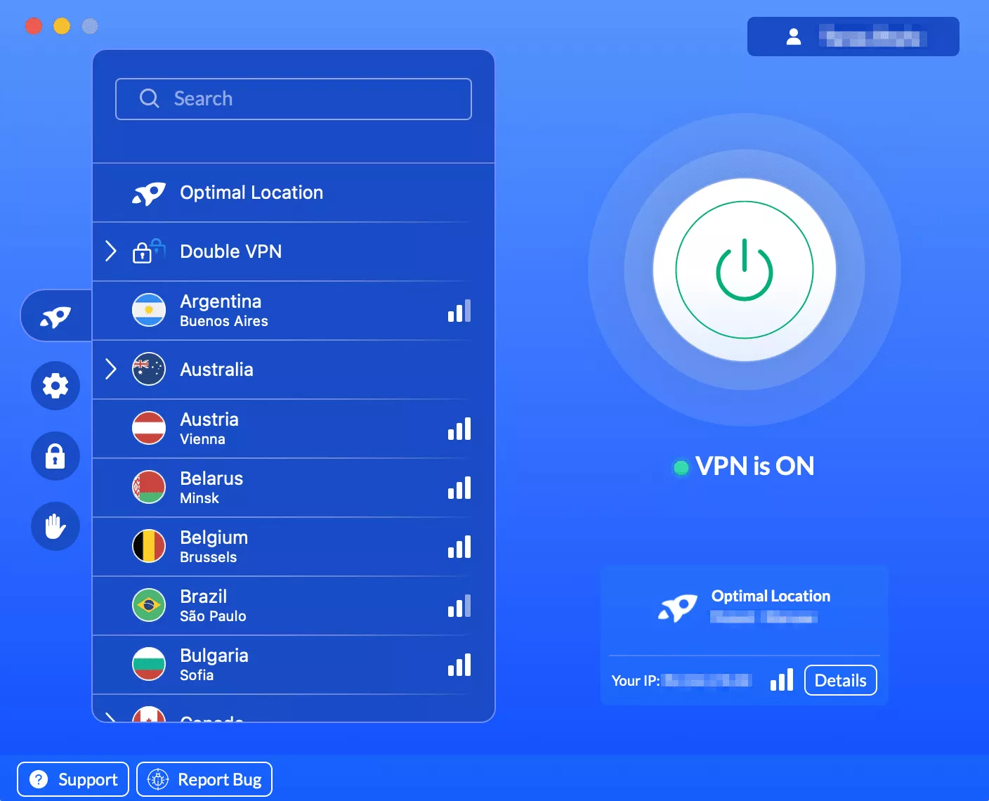 VeePN application interface