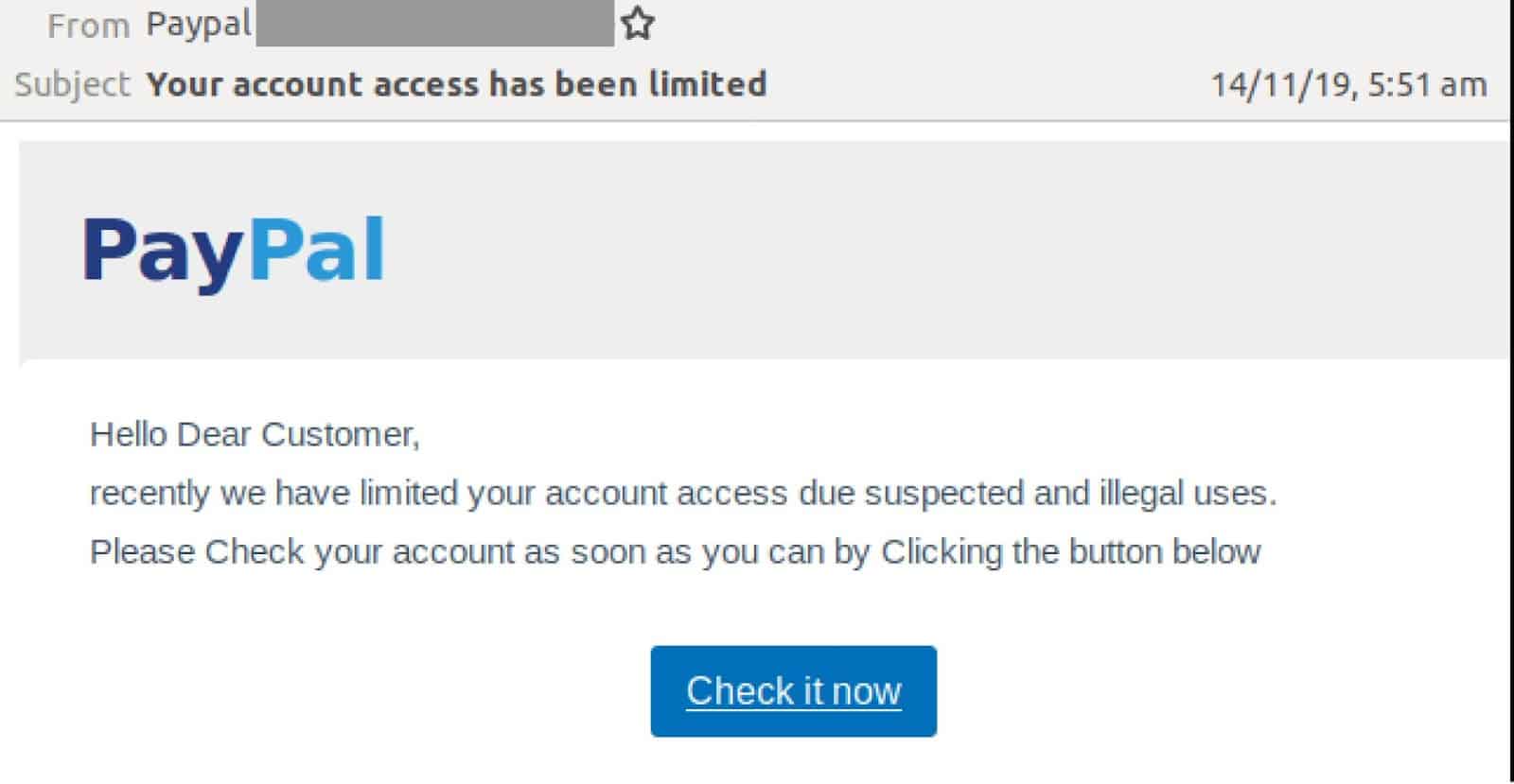 A "You’ve got a problem with your account" scam