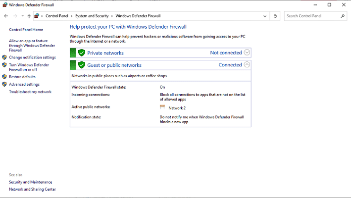 Access your Windows Defender Firewall settings