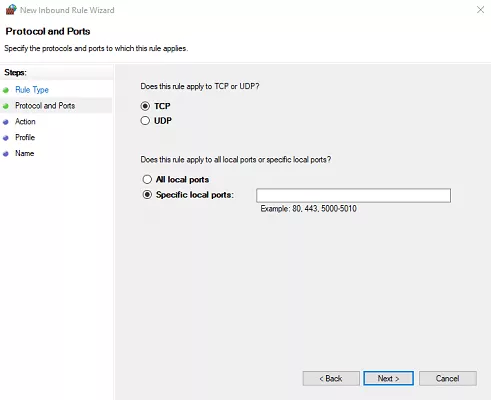 Select Protocol and Ports