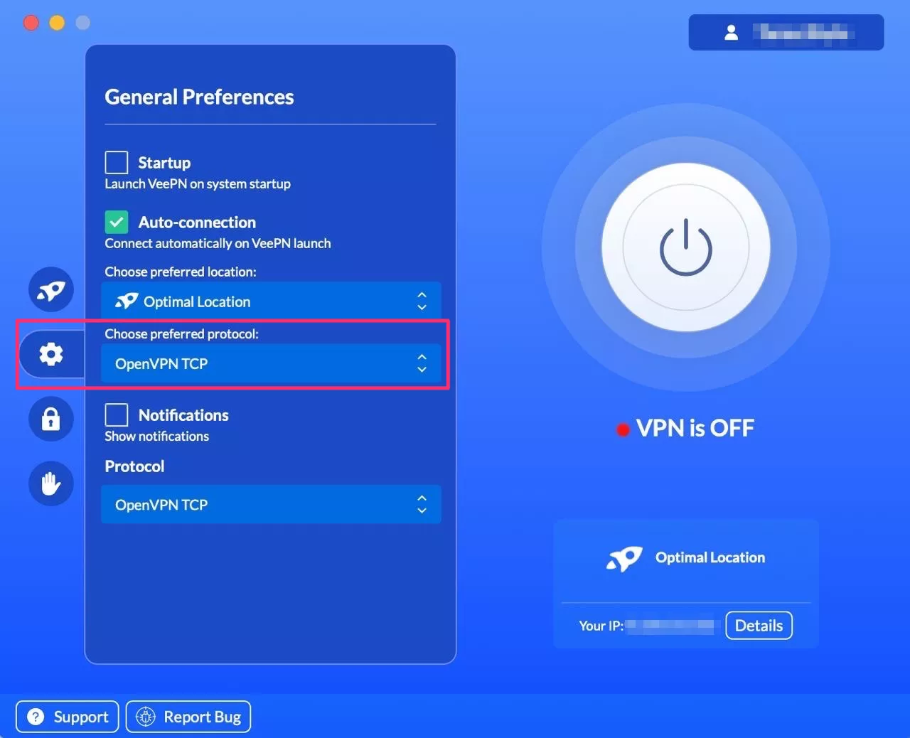 Select "Choose preferred protocol" dropdown