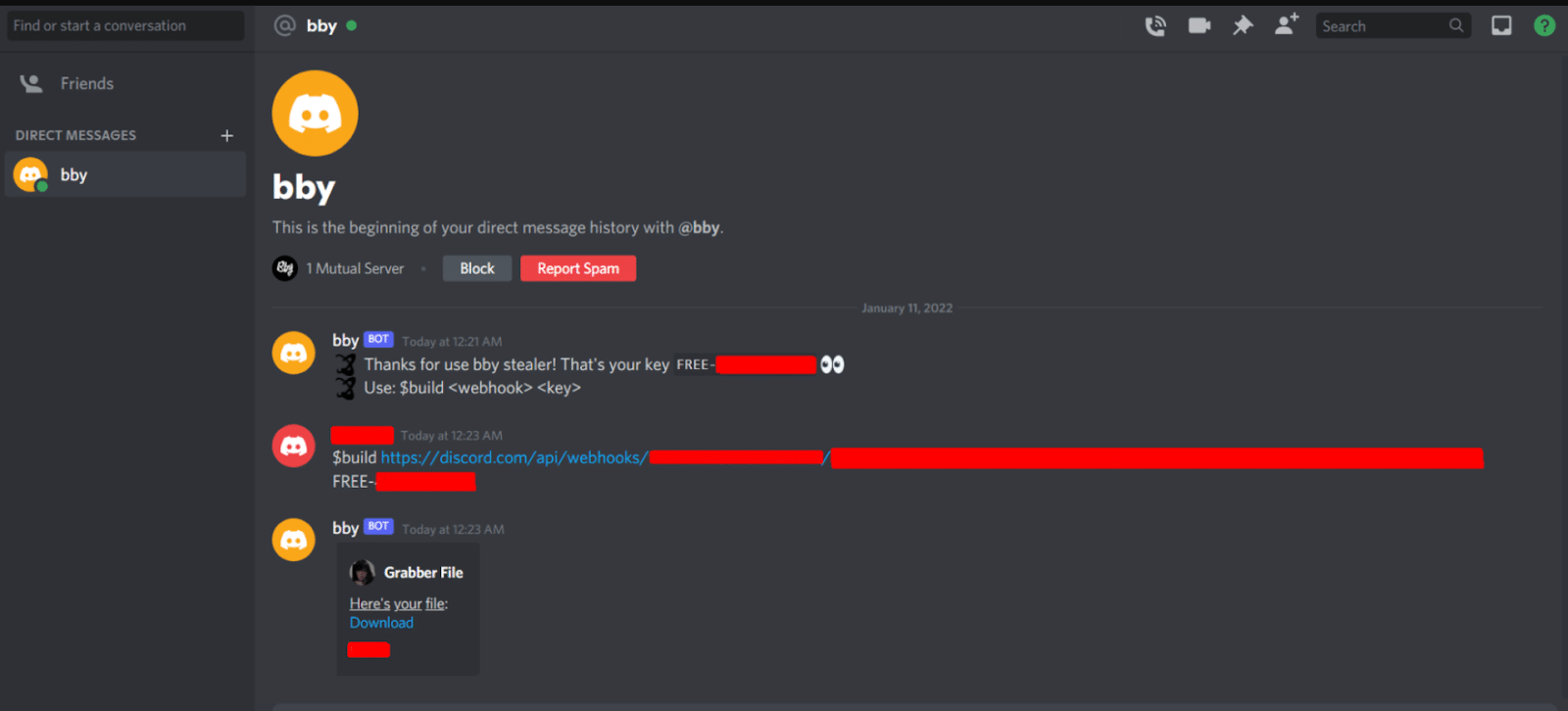 A "Try my game" Discord scam with an infected file attached