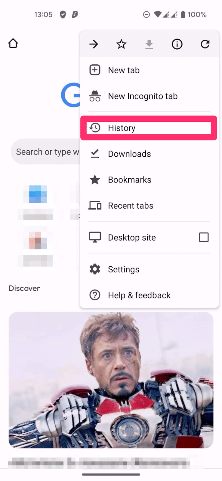 Click on the three dots menu and select the "History" section