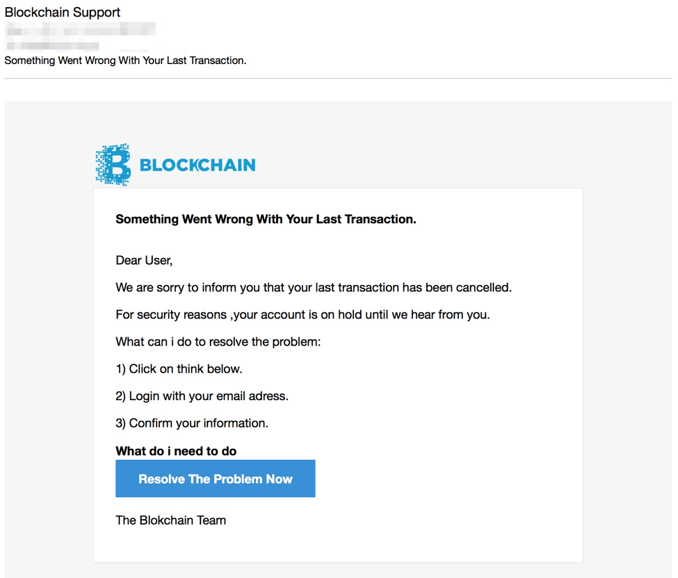 An example of a crypto phishing email