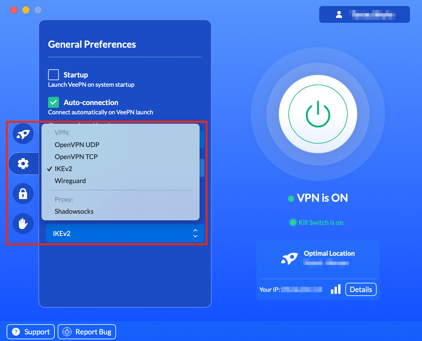 VPN protocols available with the VeePN app