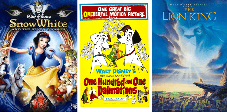 Examples of classic animated movies available on Disney Plus