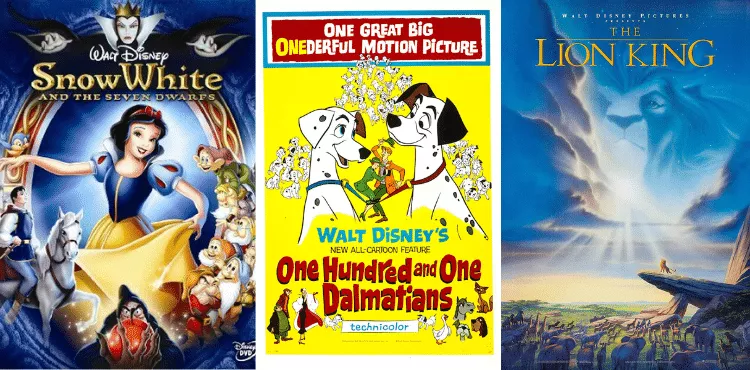 Examples of classic animated movies available on Disney Plus