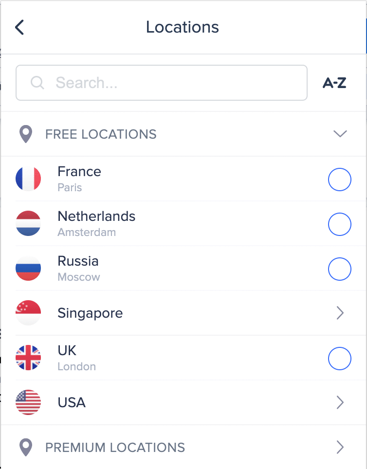 Server locations available with the VeePN browser extension