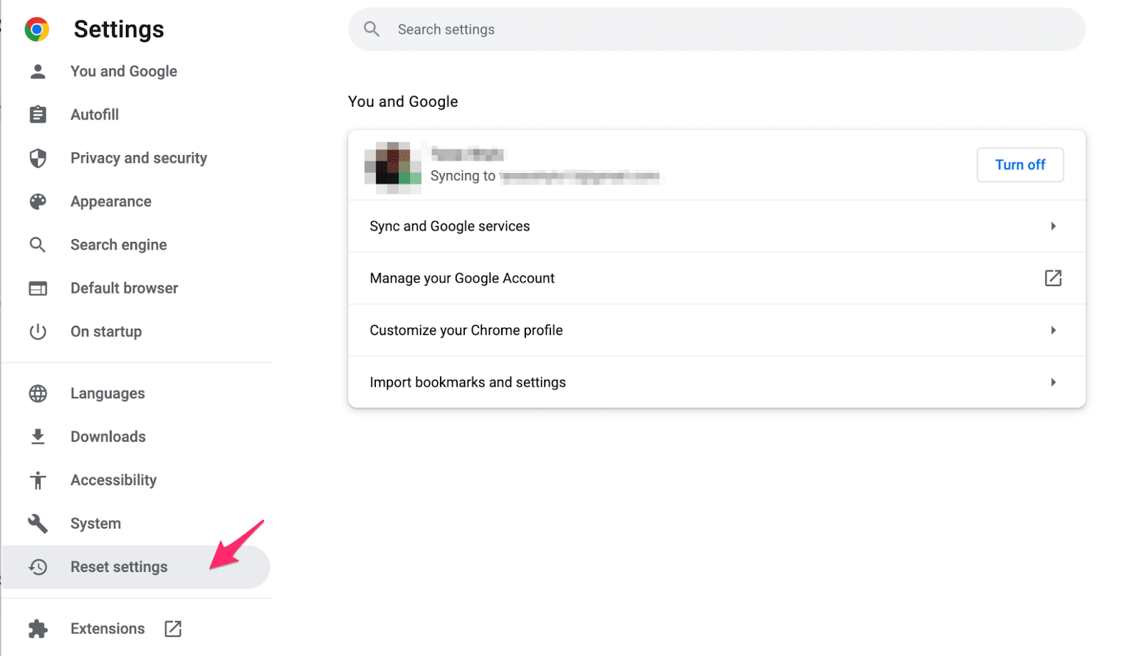 Choose the Reset settings option