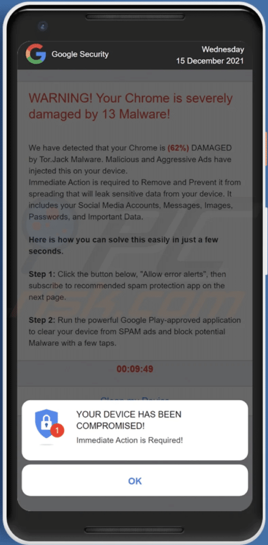 An example of a common Android scam