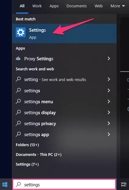 Type Settings or Control Panel in your search bar