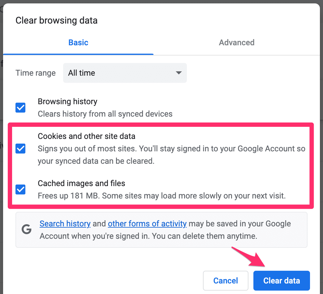 How to clear cookies, cache, and other browsing data in Chrome